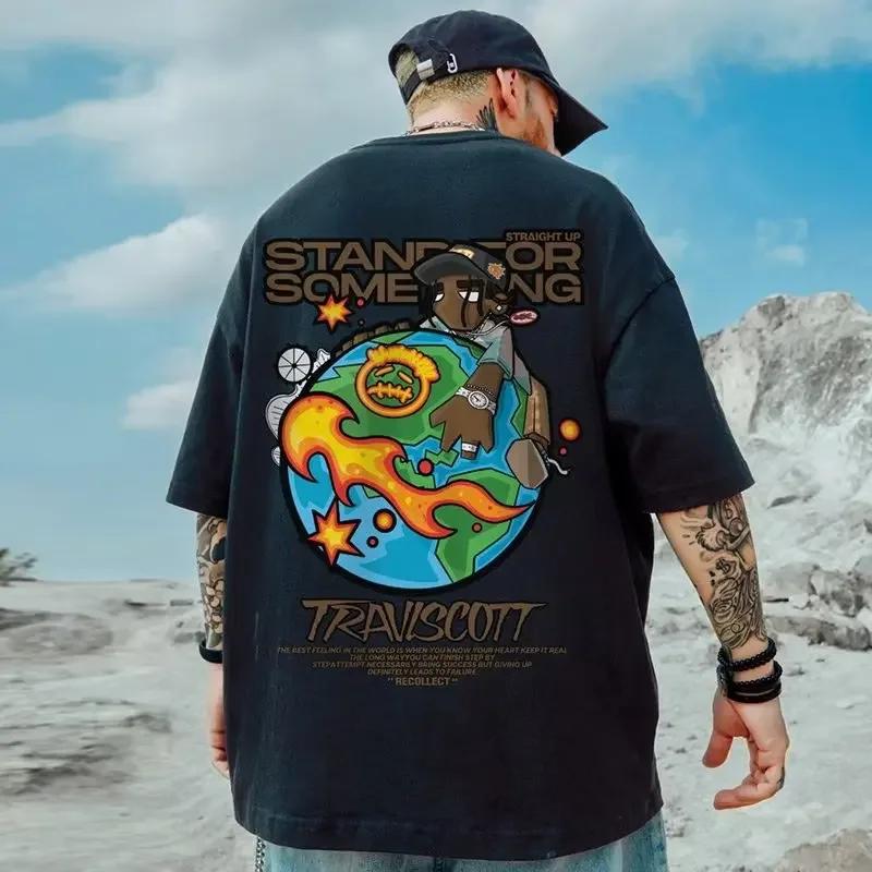T-shirt da Uomo in Cotone a Maniche Corte Estiva Oversize Larga Traspirante Grafica Palestra Streetwear Selvaggio Y2k Harajuku Abbigliamento Goth