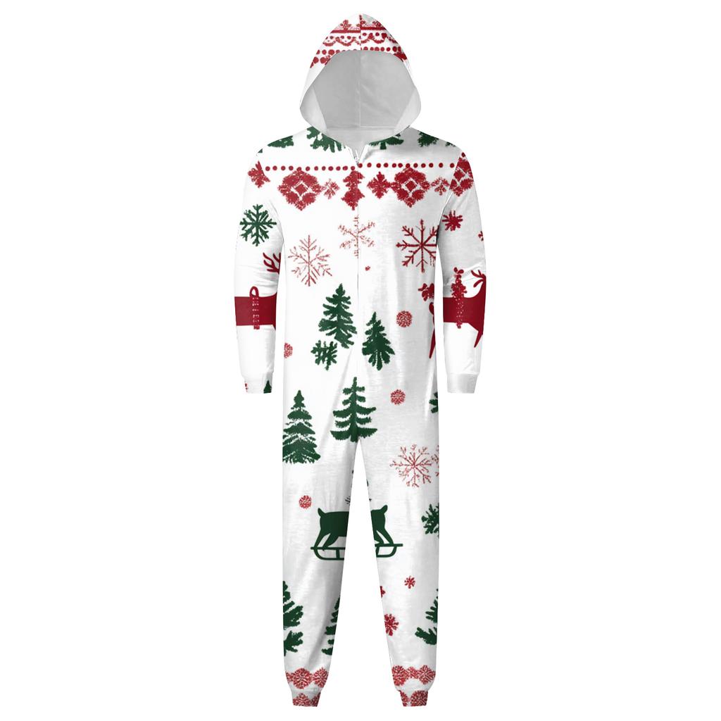 Christmas Print Family Matching Hooded Long Sleeved Zippered Jumpsuit Set