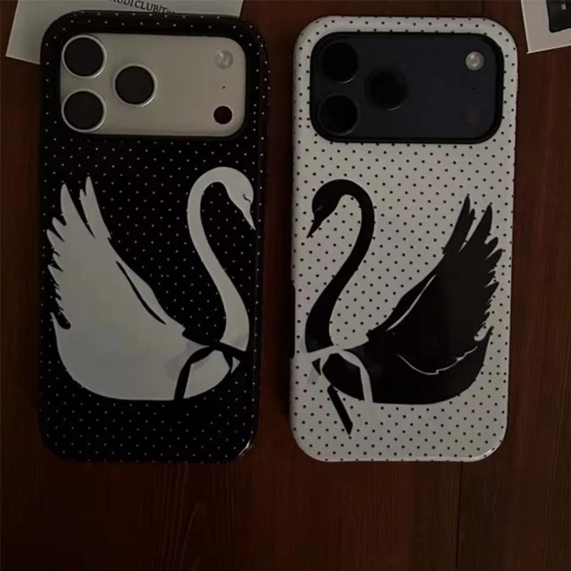 Koreanskt Svartvitt Svan Vågprickigt Mobilskal För IPhone 17 Air 16 Pro Max 15 14 Plus 13 12 11 Stötsäkert Skyddande Fodral