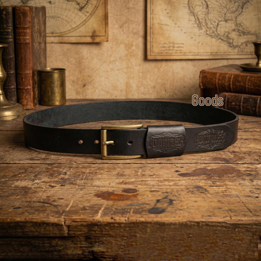 Men s Retro Genuine Cowhide Leather Belt - Handmade Pin Buckle Style 110cm