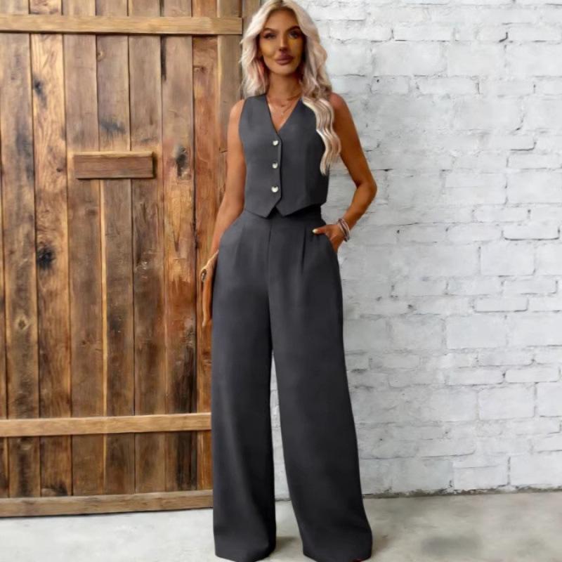 

2026 European Plus Size Women s Solid Color Two-Piece Vest Set XXL