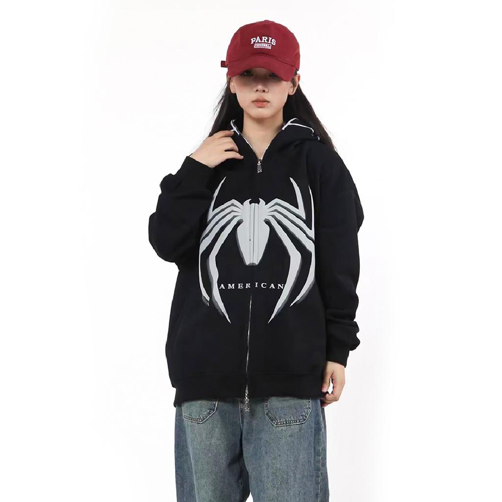 Retro American High Street Top Spider Design Sense Modetrend Kapuzenmantel Pullover