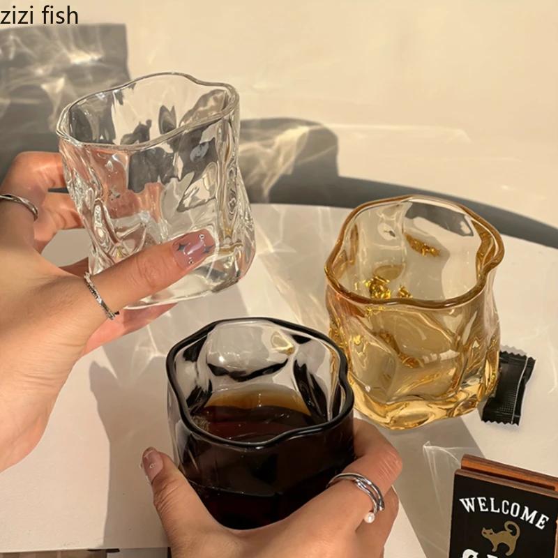 Creative Glass Cup Irregular Glacier Cup Transparent Coffee Latte Cup Beverage Cups Water Cups Tea Cups Household Drinkware