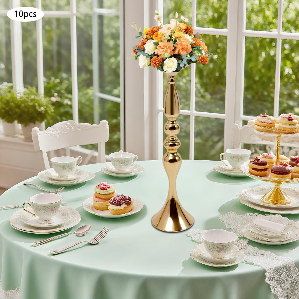 10Pcs Gold Candle Holders, European Iron Candle Stand, Elegant Candelabra, Tabletop Centerpiece for Wedding, Party, Home Decor