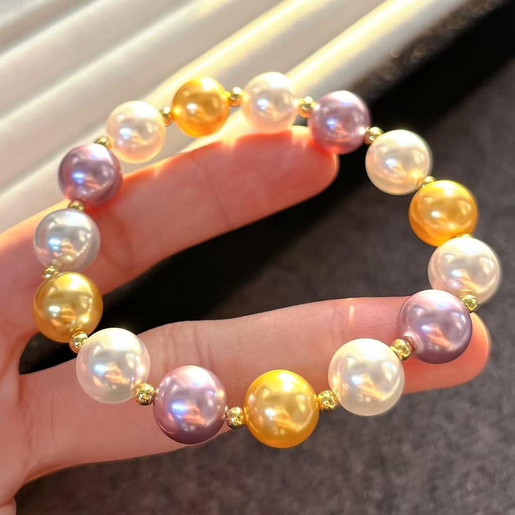 Retro Strong Light Round High Quality Artificial Crystal Pearl Maillard Bracelet Bracelet.