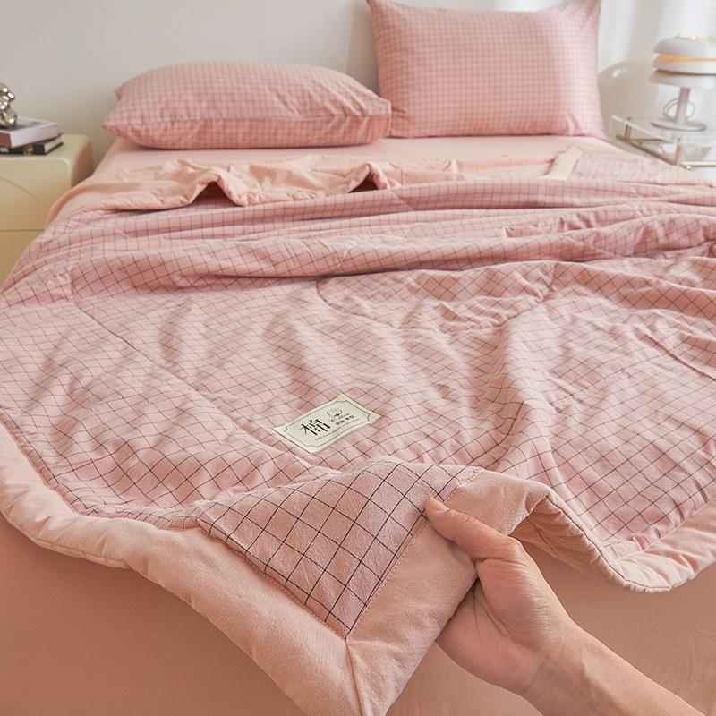 Plaid Print Washable Cotton Summer Cooling Quilt Lightweight Breathable Machine Washable for Student Dorms Single Double Beds Air Conditioner Rooms