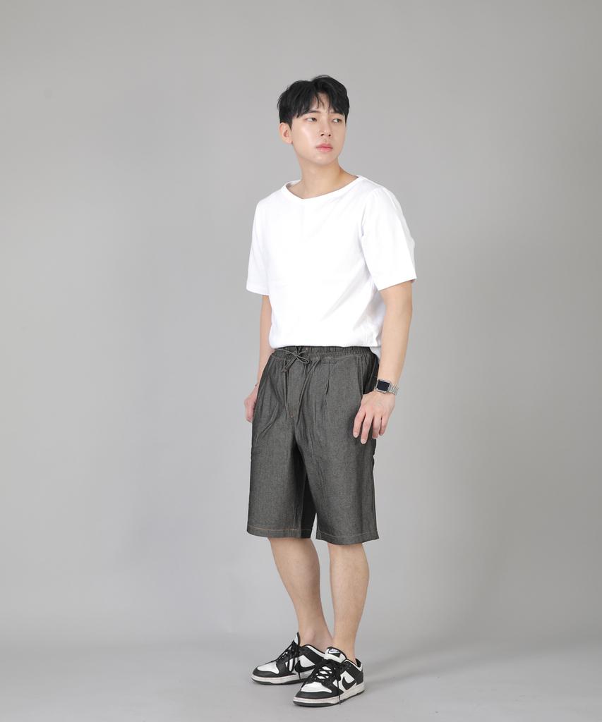 Seinteukeulu Pintuck Shorts Eps-350 Gray Black Denim