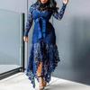 Abito lungo elegante in pizzo da donna, da sera, da festa, aderente, a maniche lunghe, taglie forti, alla moda