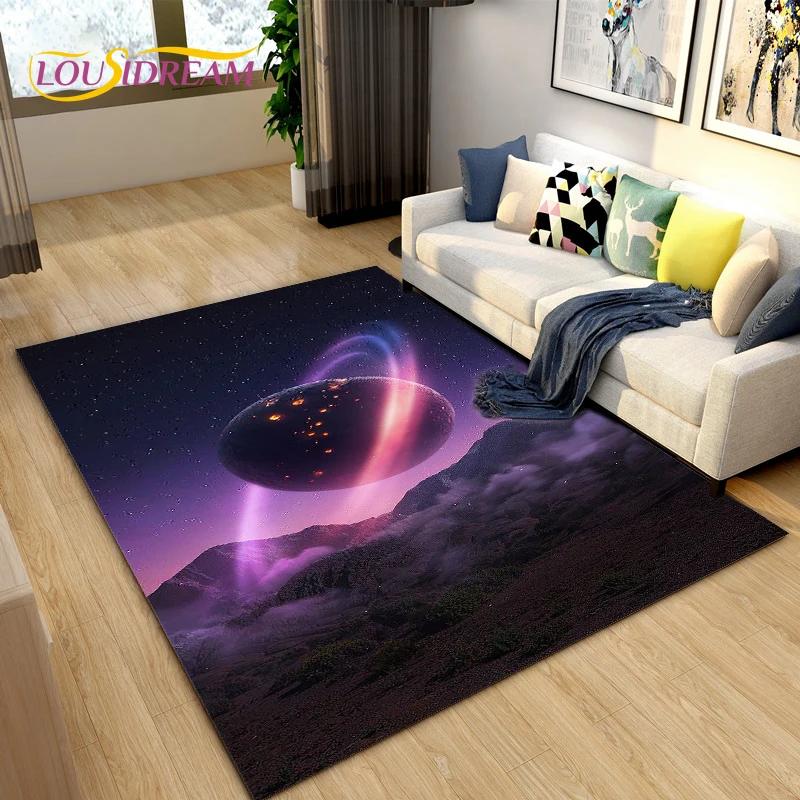 Cartoon Universe Starry Sky Planet Area Rug,Carpet Rug for Living Room Children's Bedroom,Kids Play Game Floor Mat,Anti-slip Mat