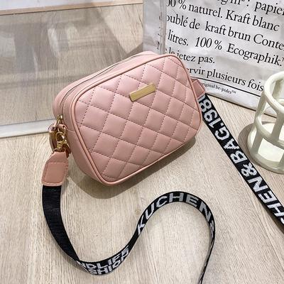Small Bag, Rhombus Embroidered Thread Bag, Fashionable Camera Bag, Letter Broadband Simple Shoulder Messenger Bag, One Piece.