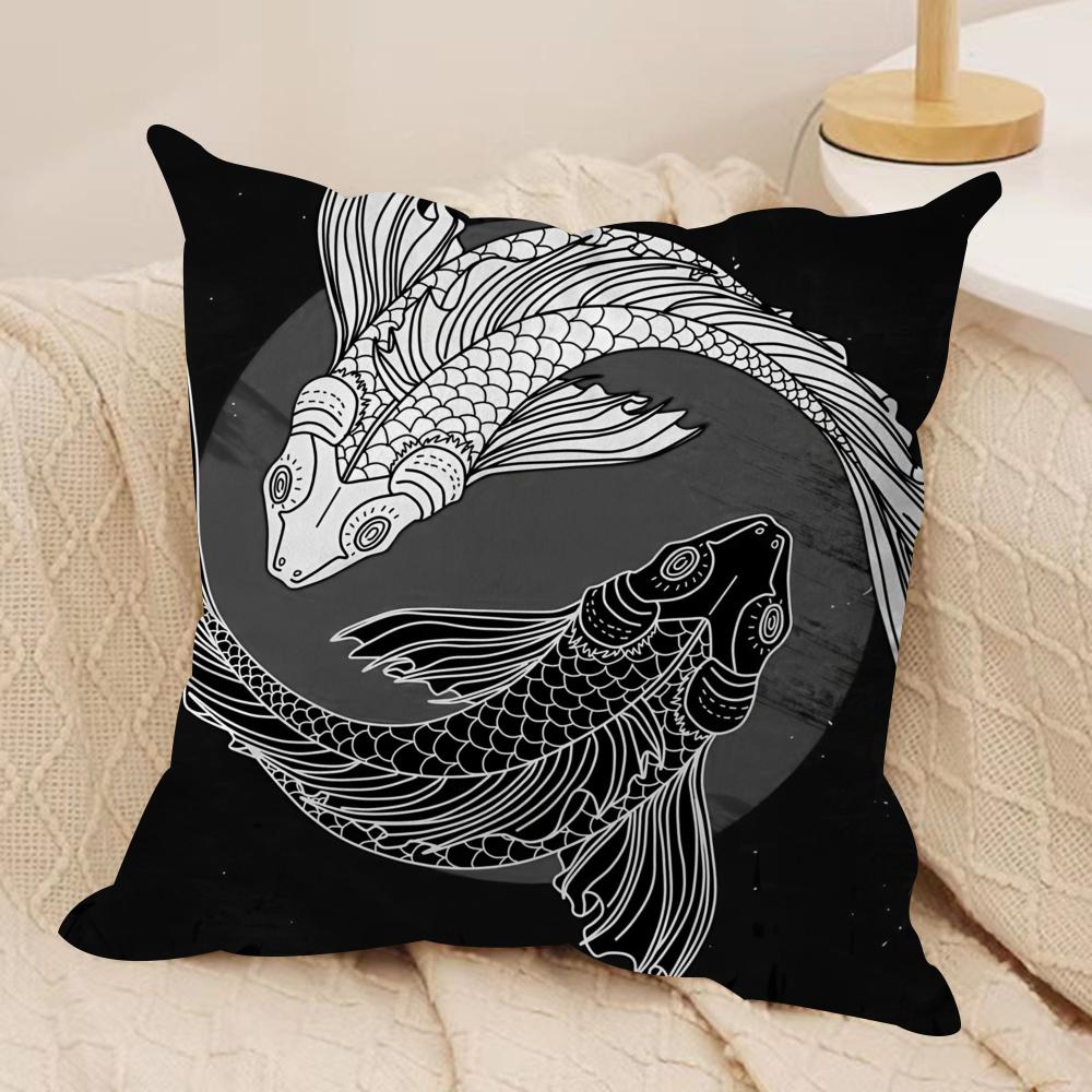 Koi Fish Sun Cushion Cover Silky Short Plush Sofa Pillow Cover Hidden Zipper Soft Dustproof Case for Home Decor