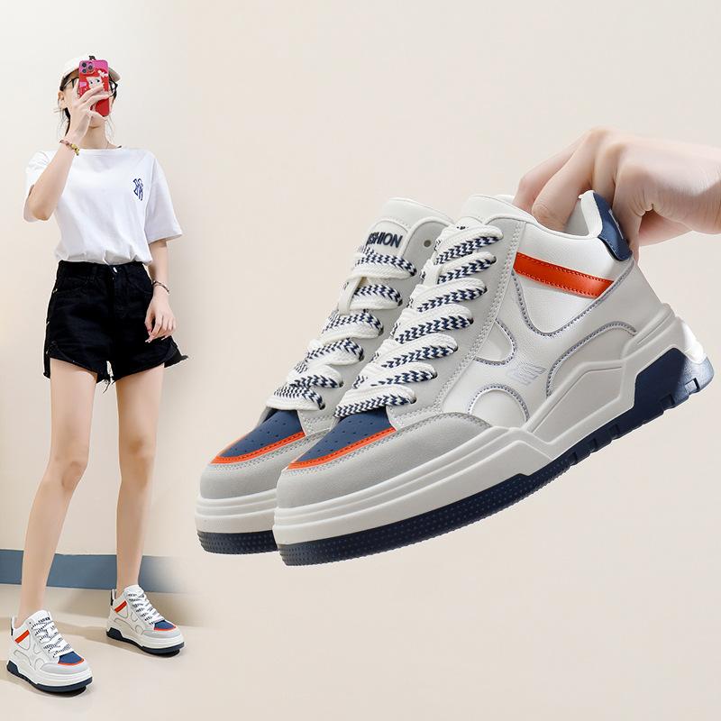 Women's High-Top Platform Sneakers Slip-On Comfortable Chunky Walking Shoes Breathable PU Leather Tennis Shoes for Women Lace-Up Running Sneakers