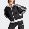 adidas Originals Adicolor Three-Stripe Color Block Loose Fit Stand Collar Long Sleeve Track Jacket Women Black IK0430