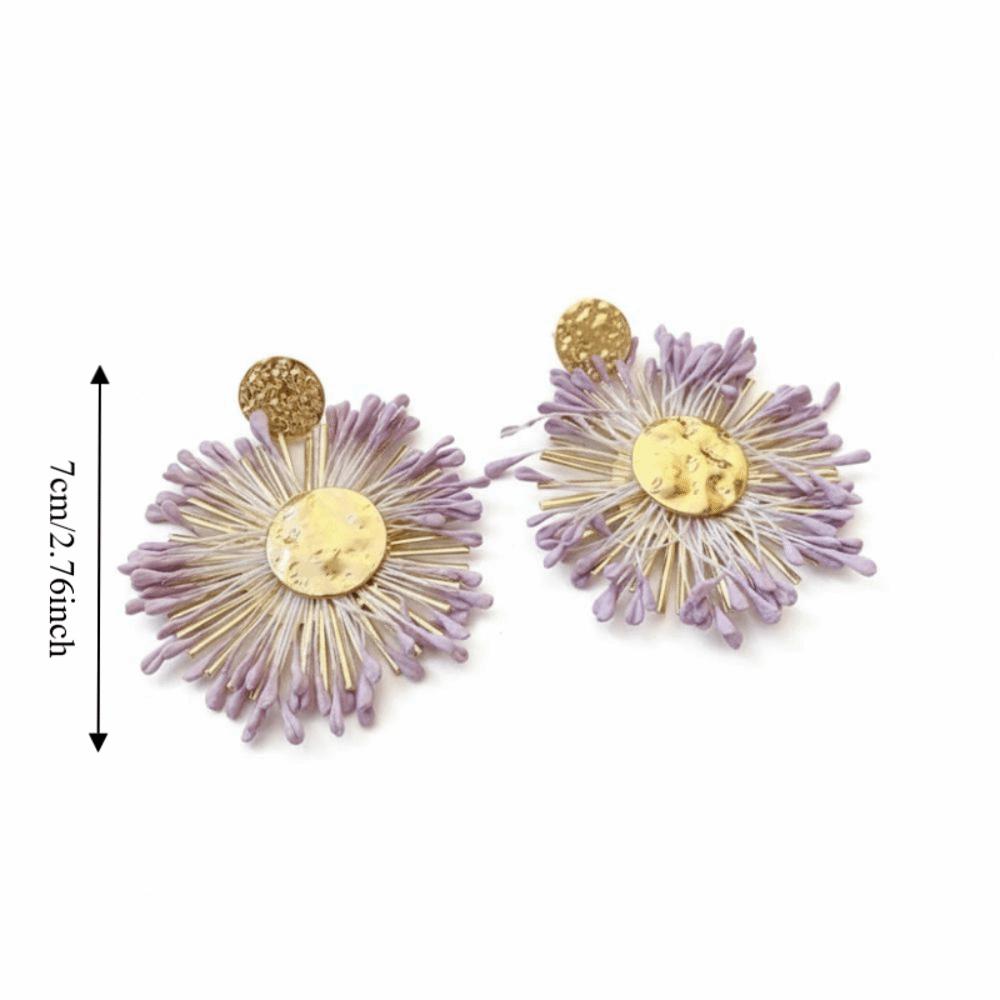 Round Shape Dangle Earrings Floral Design Drop Earrings Raffia Earrings  Photo Shoot