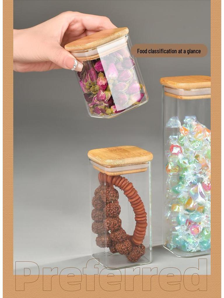 Borosilicate Glass Storage Jar with Bamboo Lid - Cylindrical Transparent Container for Tea or Food