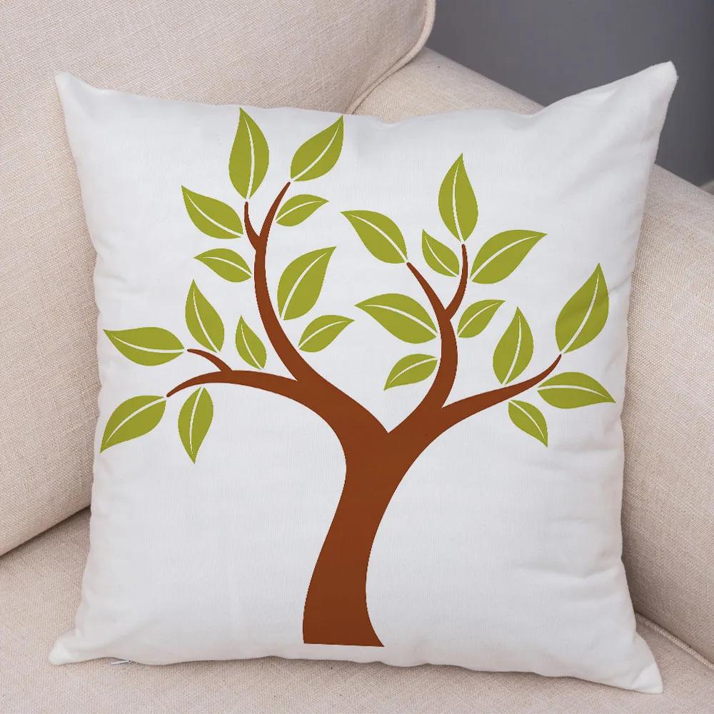 Nordic Style Green Leaf Cushion Cover Decor Cartoon Tree Print Pillow Case for Sofa Home Car 45x45cm Soft Plush Pillowcase
