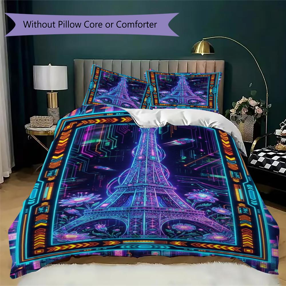 Paris Eiffel Tower Pattern Bedding Uilt Set Uilt Cover Pillowcase Home Decoration Birthday Gift (1 * Duvet Cover + 2 * Pillowcase Without Core)86