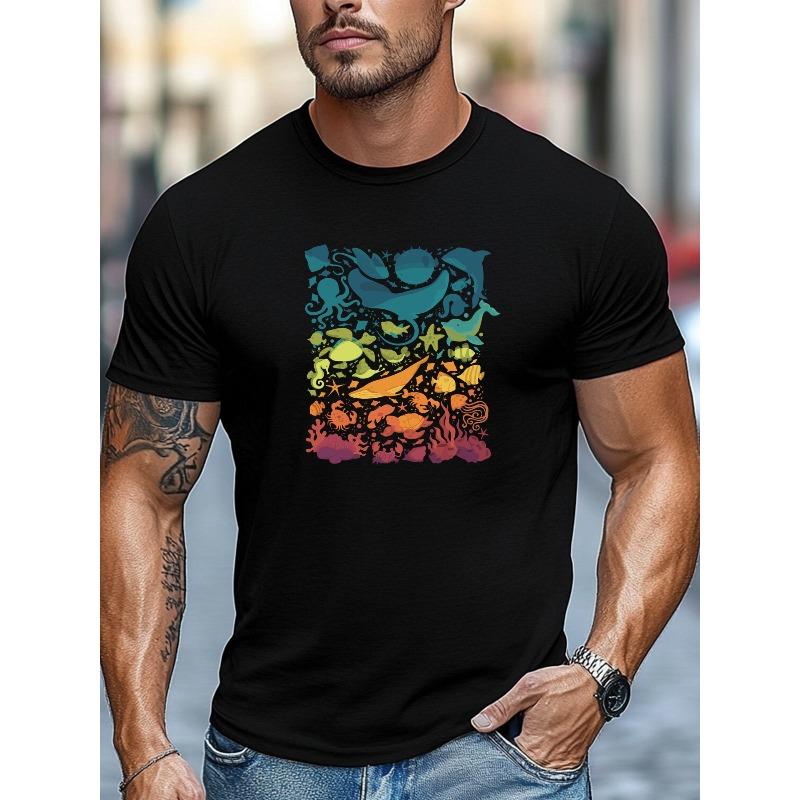 Men S T-Shirt, Easy And Stylish, Relaxed And Casual, Men S Marine Life Pattern Collection Summer Casual Round Neck Short T-Shirt 2XL