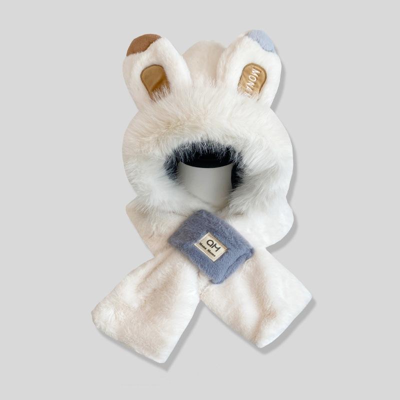 Hat and Scarf Integrated Women's Winter Versatile Cute Plush Hat To Keep Warm Winter Thickened Antifreeze and Windproof Hooded Scarf