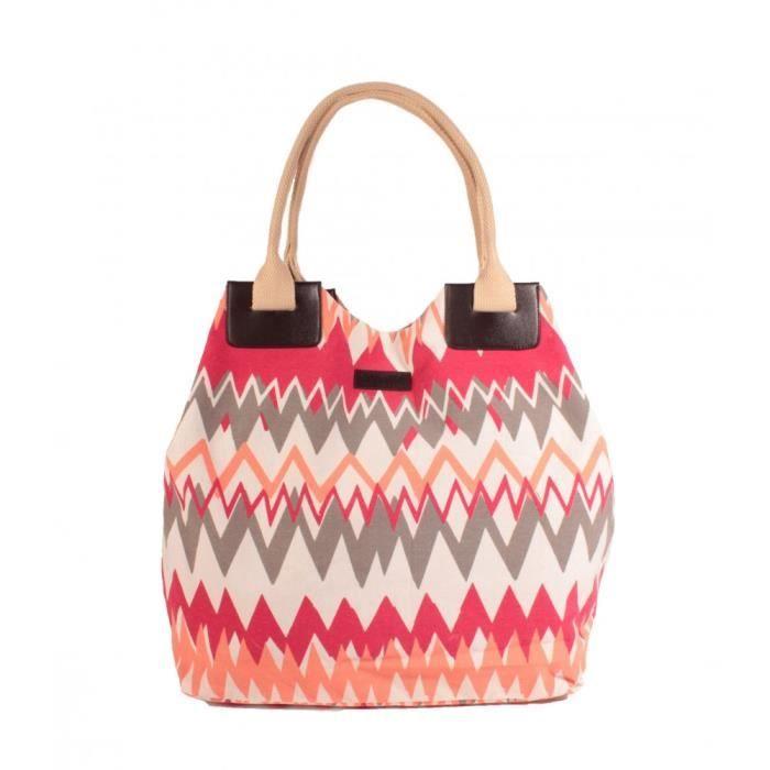 Sac Cabas - Scooter - MS2O033P10 - Azteque Rouge - 100% Coton - Poche zippée