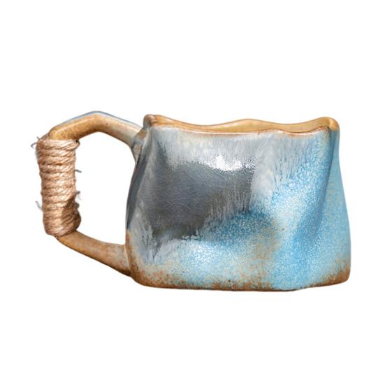 Handmade Ceramic Mug 320ml Vintage Tea Coffee Cup with Rattan Handle Creative Spiral Design Gradient Glaze Drinkware Home Decor Gifts