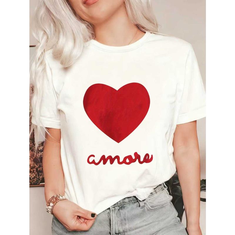 

Черная футболка оверсайз с красным сердцем и принтом Amore для повседневной носки XXXXL белый