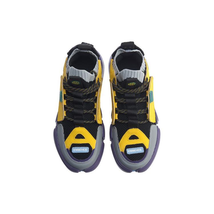 New LiNing Anti Slip And Wear Resistant Breathable Mid Top Vintage Basketball Shoes Women's Black Gray Yellow AGBN062-18