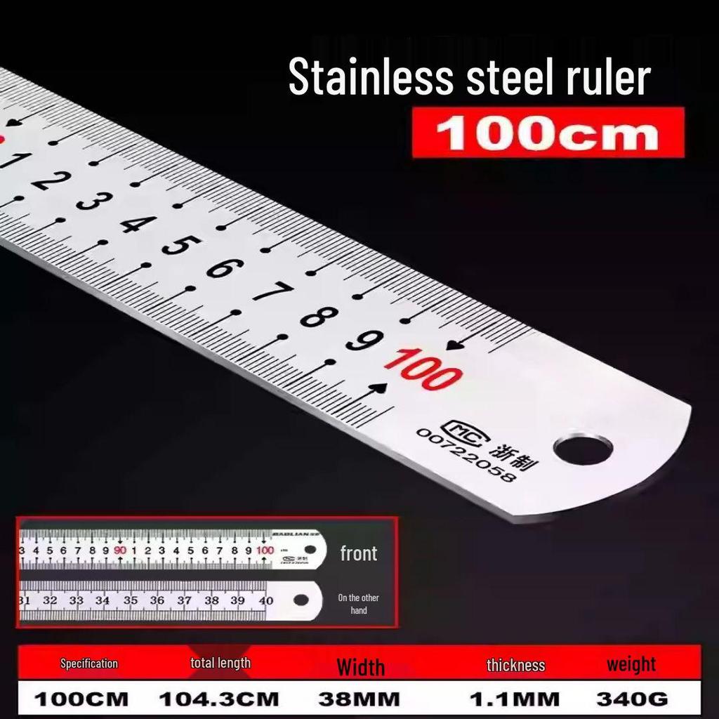 Riglă din Oțel Inoxidabil Față-Verso, Îngroșată pentru Desen Studențesc, Disponibilă în 15/20/30/50 cm și 1 Metru