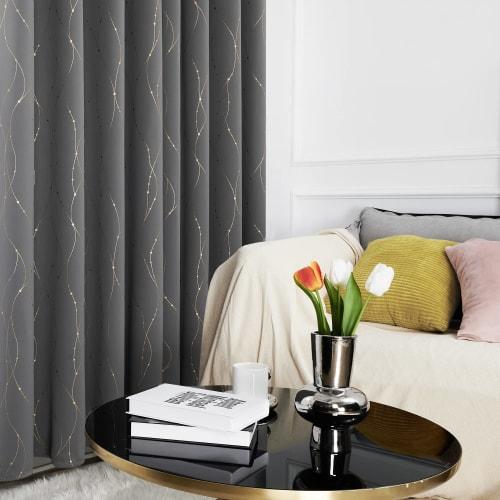 Deconovo Grade 1 Blackout Drapes, 100cm Wide x 135cm Long, Gray, Foil Print with Dotted Pattern, Heat Insulation, Soundproofing, Energy Saving, Day an