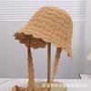 Spring and summer new hollow knitted strap breathable bucket hat women's seaside vacation wavy lace elegant sunscreen hat