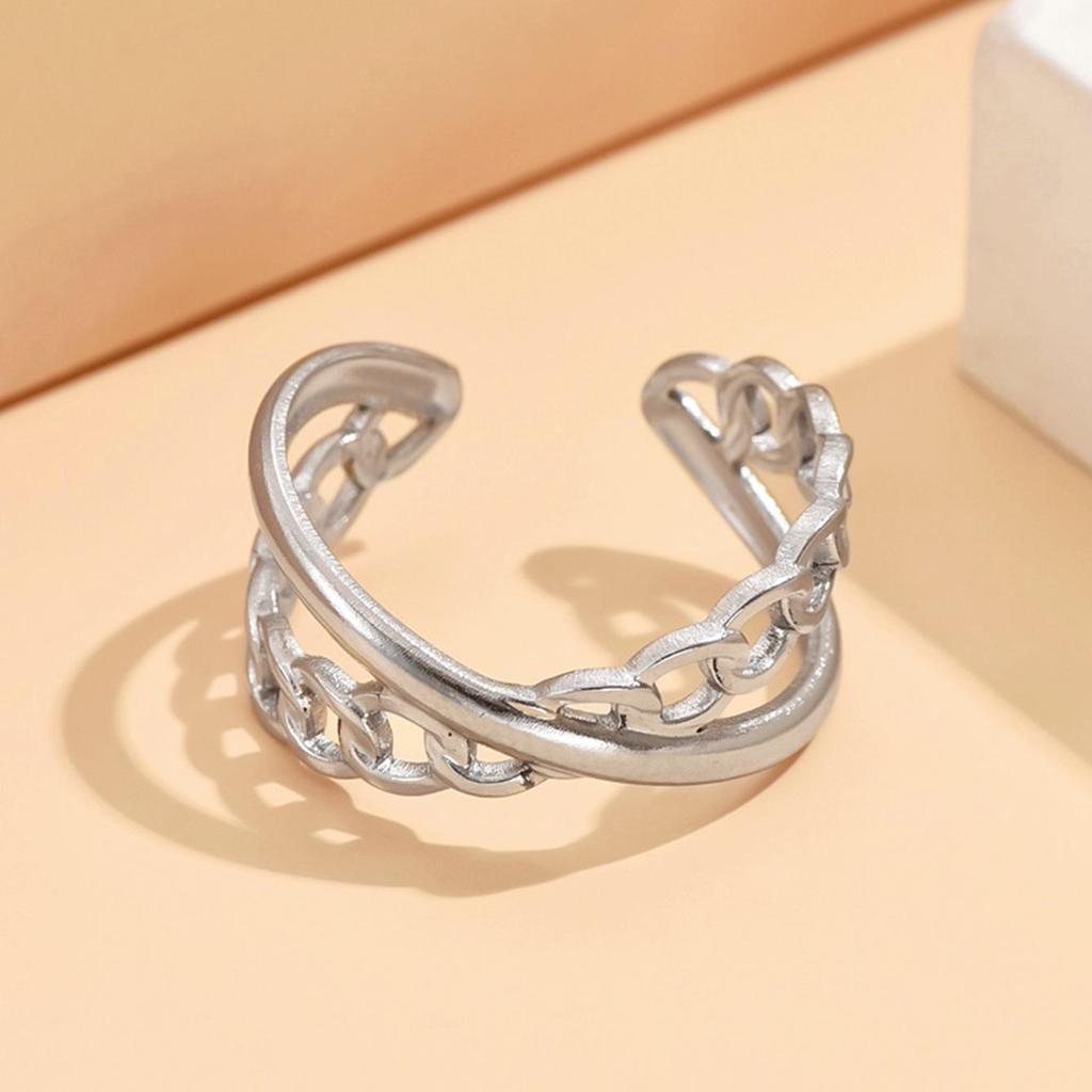 Adjustable Stainless Steel Open Ring - European & American Style Versatile Women's Fashion Jewelry