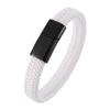 Fashion Men Bracelet Bangles White Braided Leather Trendy Steel Clasp Male Female Jewelry Gift