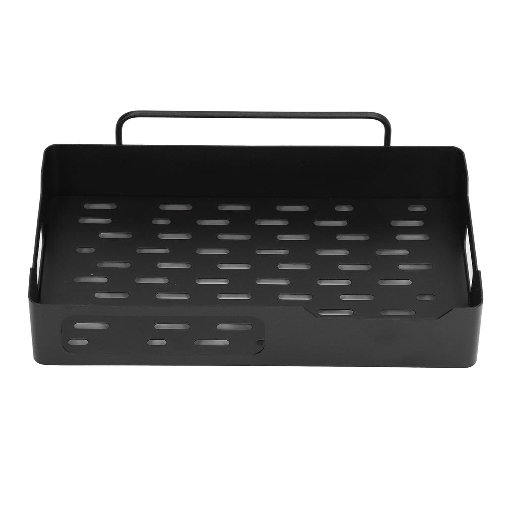 Storage Rack Wall Mounted Punch Free Stainless Steel Mesh Base with 3 Hooks for Kitchen BathroomBlack