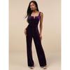 French Style Temperament Lu Home Diamond Decorations Shiny Purple Velvet Texture Sexy Low-Cut Sheath Jumpsuit Pants with Chest Pad