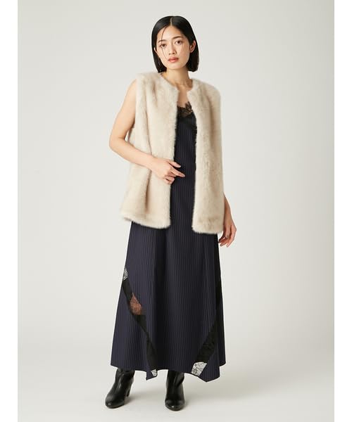 FRAY Fur Gilet Belt Set FWFJ254104 IVR I.D. Women's