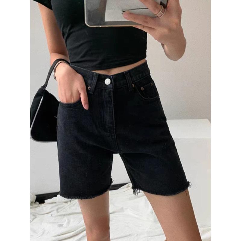 

Узкие короткие джинсы с высокой талией, женские летние ретро-хлопковые джинсовые шорты, женские узкие прямые шорты на пуговицах для девочек XXL чёрный