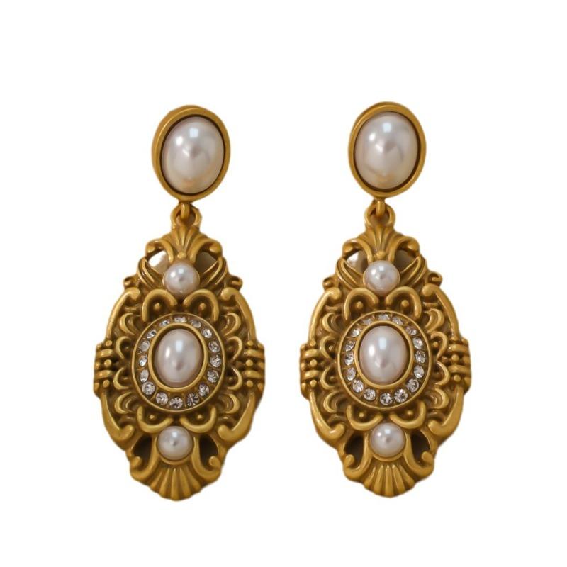 Французские ретро премиум серьги из жемчужного сплава в китайском стиле, с гальваническим покрытием, овальные штифты