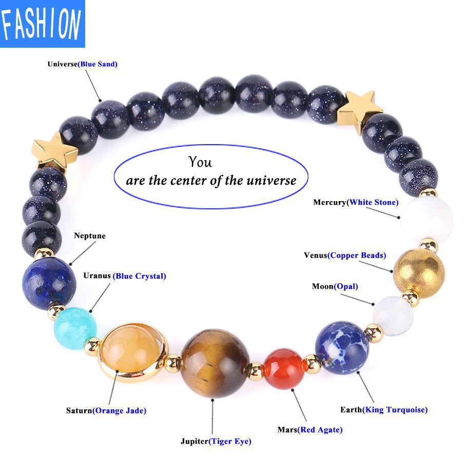 Natural 6mm Blue Sandstone Universe Galaxy Solar System Jewelry Guard Star Stone Beads Elastic Bracelet