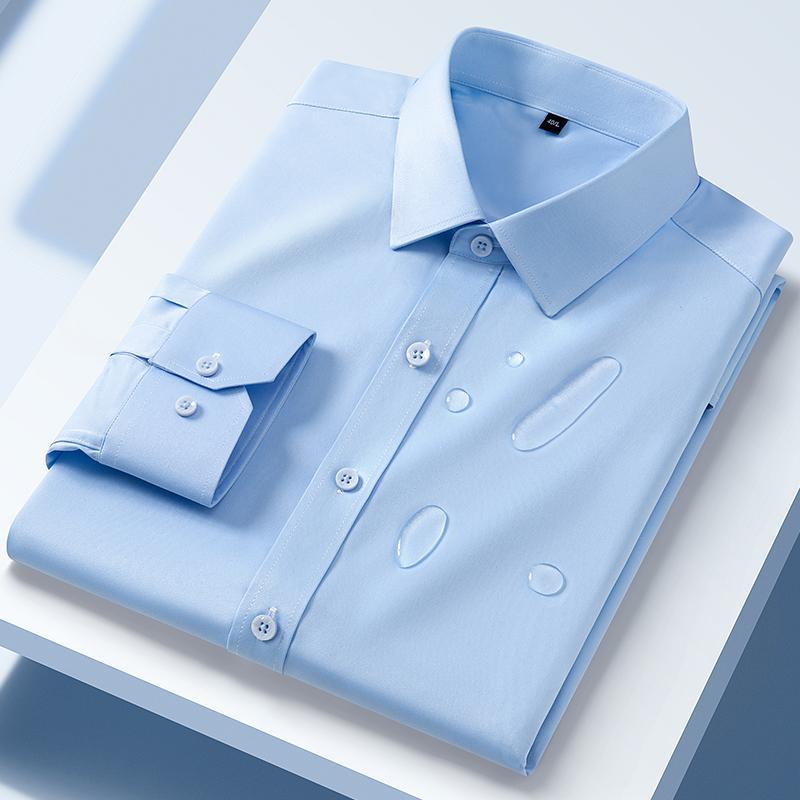 High Quality Mens Business Shirts Long Sleeve Causal Waterproof Soft Wrinkle-free Oil-proof No Ironing Slim Fit White Man Clothe