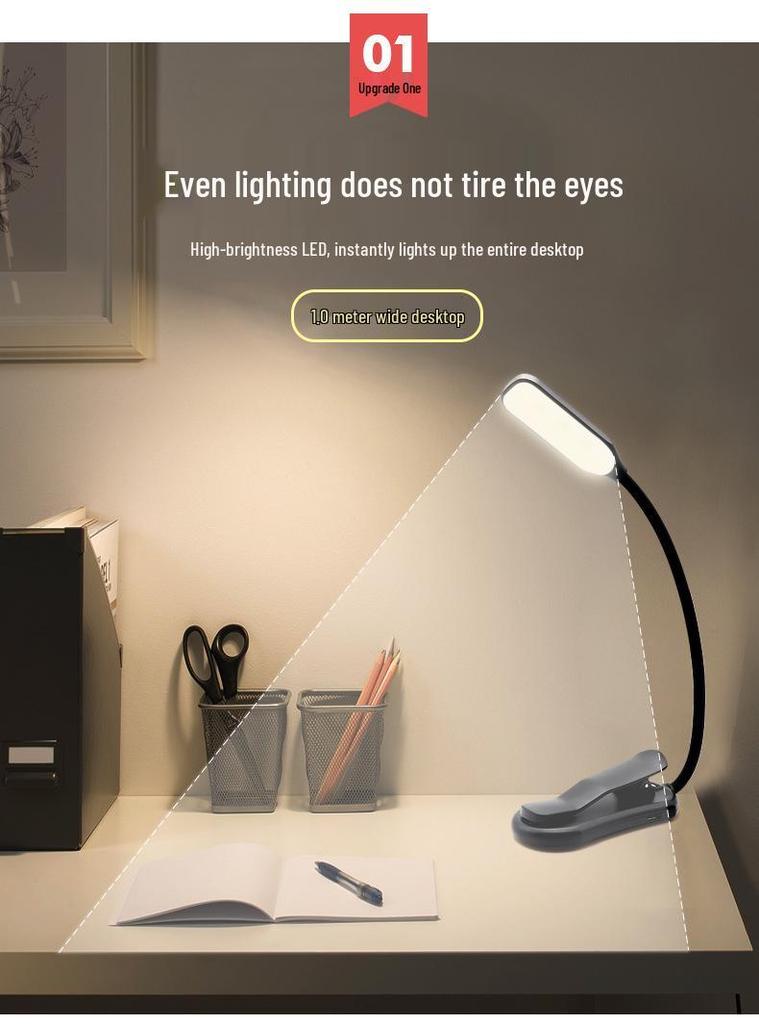 Clip-On LED Desk Reading Light with Eye Protection and Rechargeable Battery