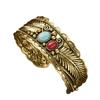 Style Oval Turquoise Bracelet With Vintage Two Tone Leaf Design For Women