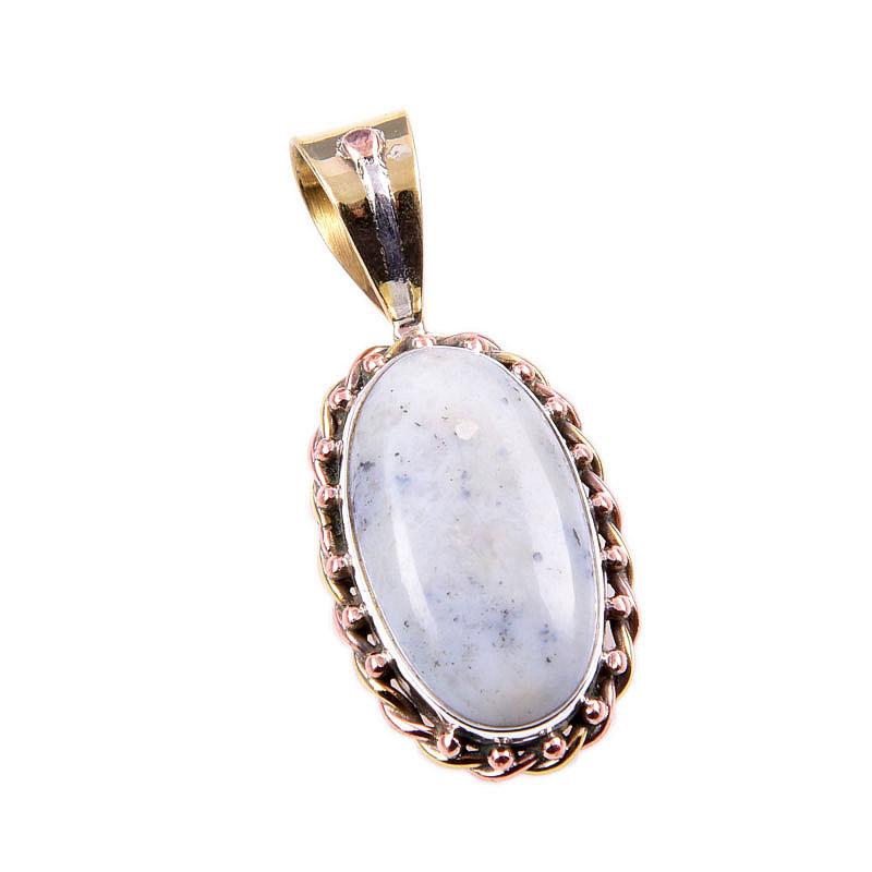 Pendentif cadeau bicolore en argent sterling 925 avec opale dendrite naturelle, 3,8 cm, m5m75