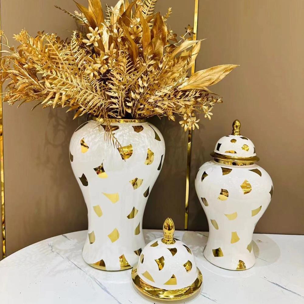 Flower Vase Ginger Jar Home Decoration Ceramic Vase Middle Eastern wedding table decoration Tall Floor  vase Platinum ginger jar
