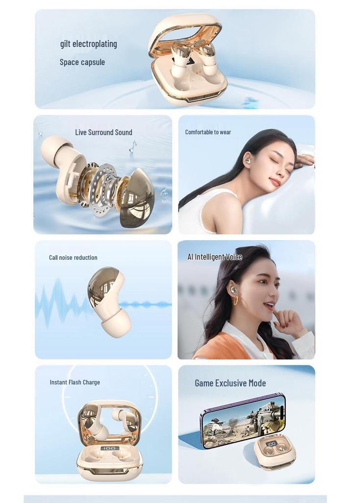 Invisible H8 Half-in-Ear Noise Cancelling Wireless Earphones - High Sound Quality, Low Latency Bluetooth