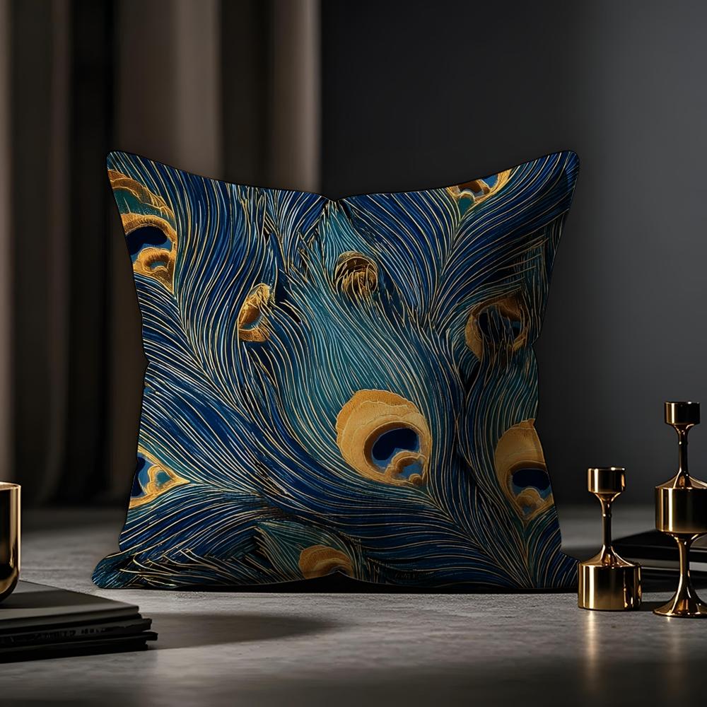 Peacock Texture Cushion Cover Anti-dustmite Pillowcase Invisible Zipper Silky Short Plush Sofa Cushion Cover
