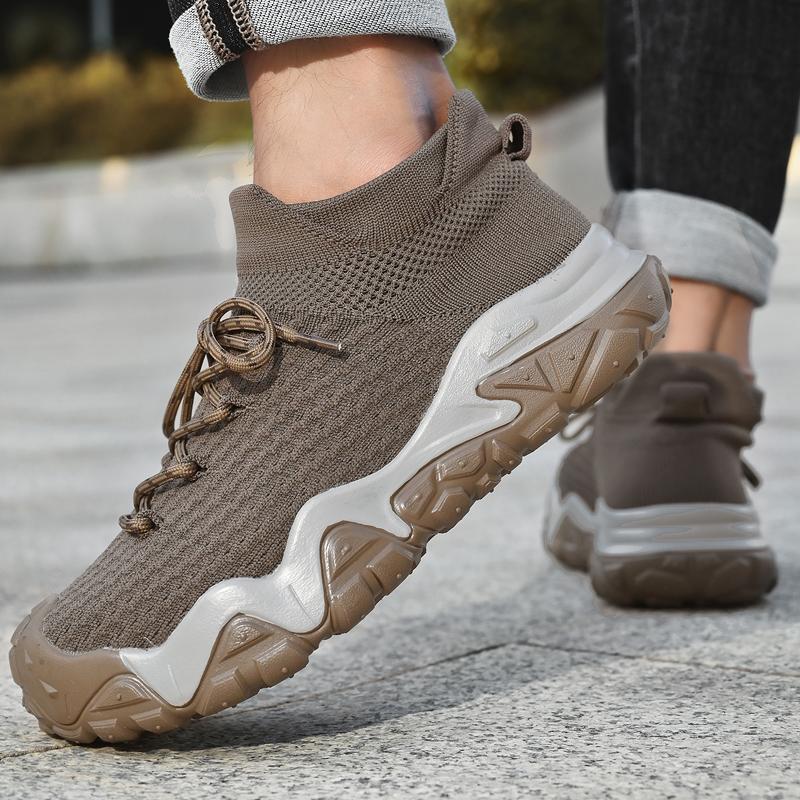 High-Quality Men's Outdoor Sneakers Spring Autumn Knitted Mesh Breathable Sports Shoes Casual Fashionable Hiking Oversized Shoes 39-46