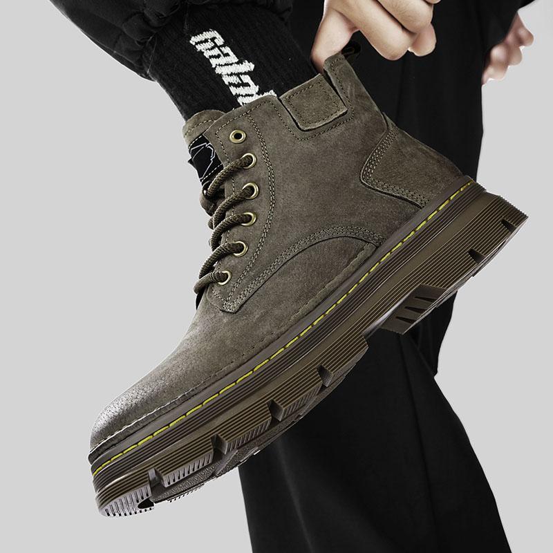Fashion Men Ankle Boots Platform Leather Boots 2025 Fashion Brown Lace-up Boot High Top Comfortable Casual Shoes Non slip Work Men Boots