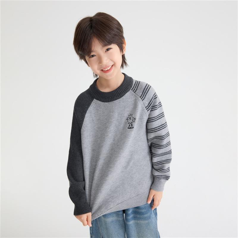 Boys Kids Thick Long Sleeve Crew Neck Knitted Pullover Sweater