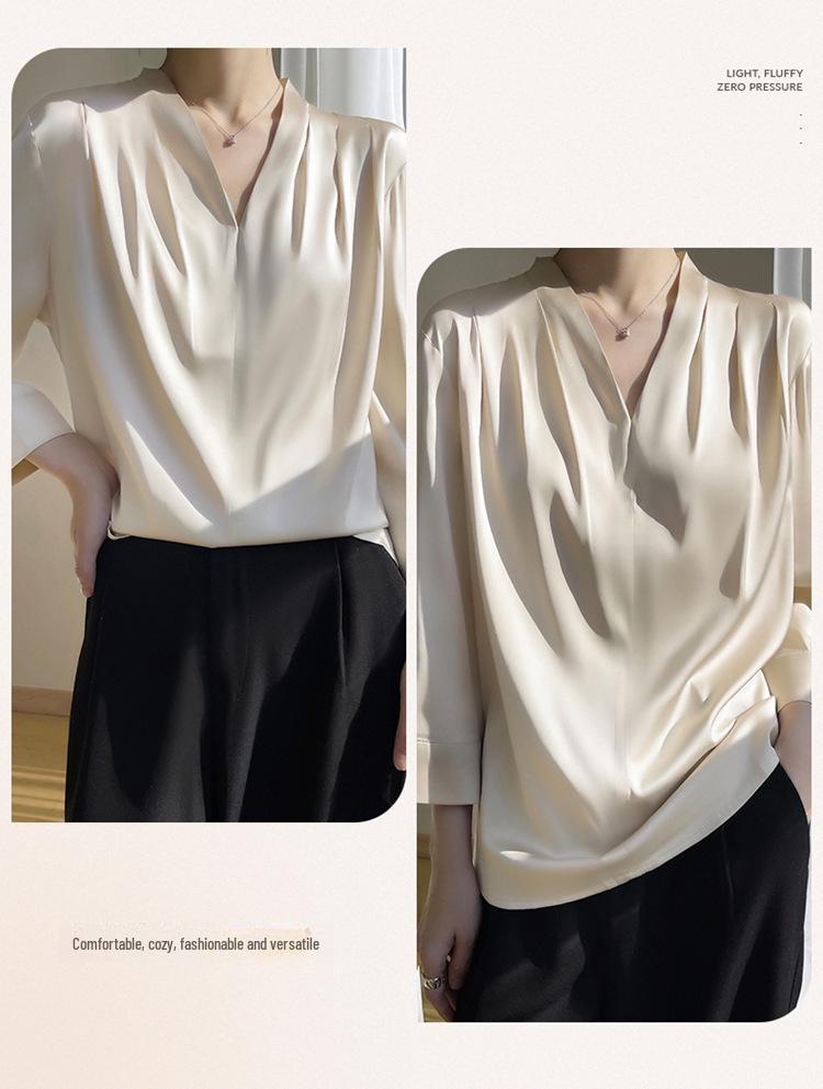 Top Estivo da Donna in Raso con Scollo a V e Maniche Lunghe