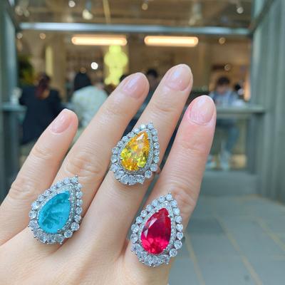 Schmuck Imitation Farbiger Schatz Retro Windring Glänzend mit Diamanten, Wassertropfenring Hauptstein 10 * 16